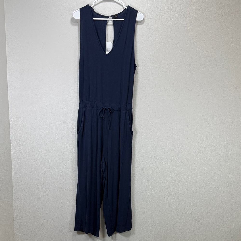 Quince French terry modal jumpsuit in navy stretchy